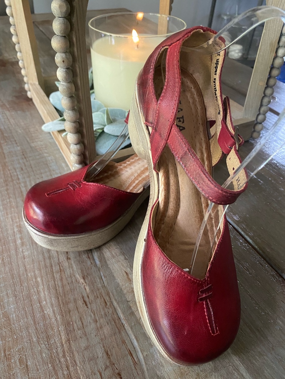 Jafa Boho Leather Platform Handmade Strappy Mary Jane Sandals Womens 38 Ruby Red - Picture 8 of 16